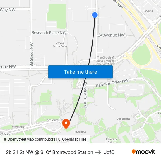 Sb 31 St NW @ S. Of Brentwood Station to UofC map