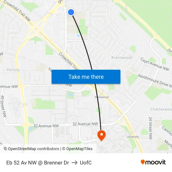 Eb 52 Av NW @ Brenner Dr to UofC map