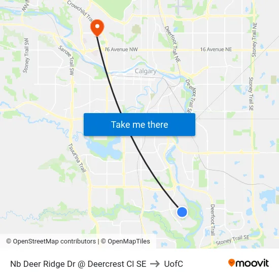 Nb Deer Ridge Dr @ Deercrest Cl SE to UofC map