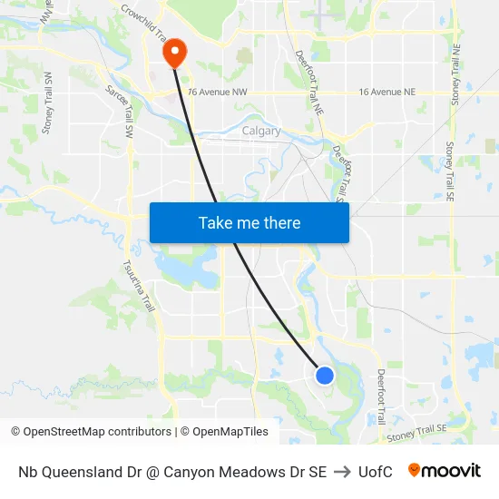 Nb Queensland Dr @ Canyon Meadows Dr SE to UofC map