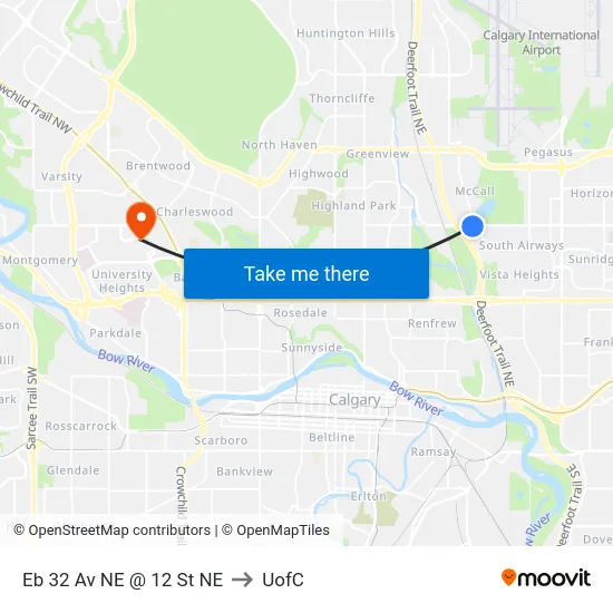 Eb 32 Av NE @ 12 St NE to UofC map
