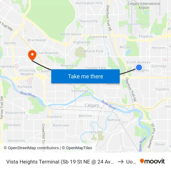 Vista Heights Terminal (Sb 19 St NE @ 24 Av Ne) to UofC map