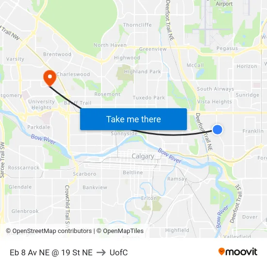 Eb 8 Av NE @ 19 St NE to UofC map