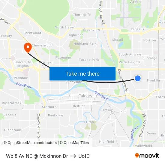 Wb 8 Av NE @ Mckinnon Dr to UofC map