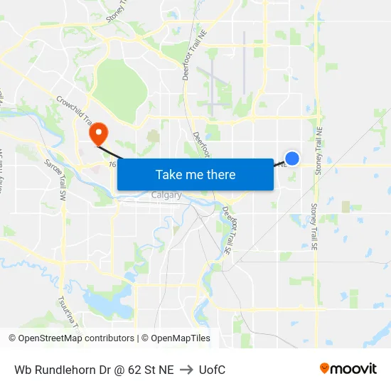 Wb Rundlehorn Dr @ 62 St NE to UofC map