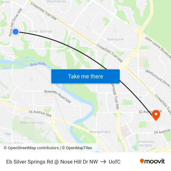 Eb Silver Springs Rd @ Nose Hill Dr NW to UofC map