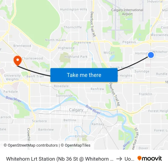 Whitehorn Lrt Station (Nb 36 St @ Whitehorn Dr Ne) to UofC map