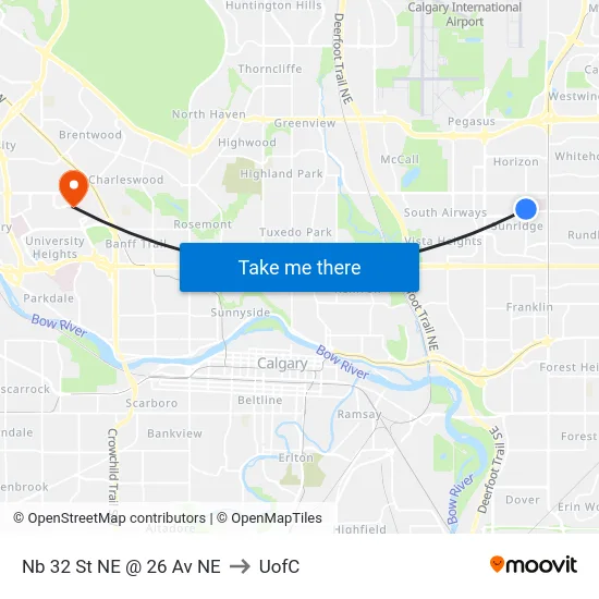 Nb 32 St NE @ 26 Av NE to UofC map