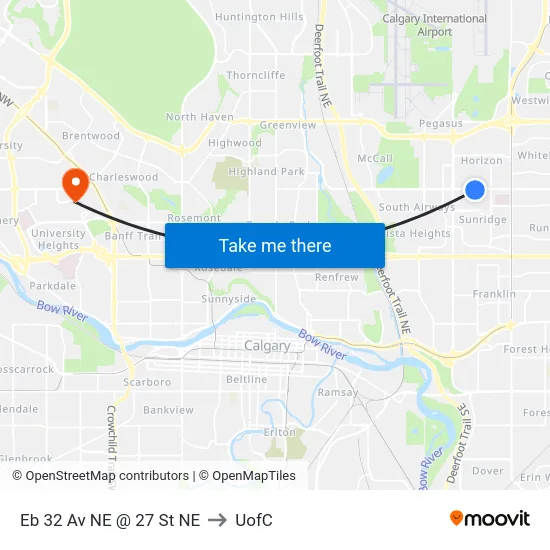 Eb 32 Av NE @ 27 St NE to UofC map