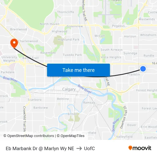 Eb Marbank Dr @ Marlyn Wy NE to UofC map