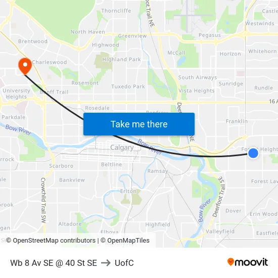 Wb 8 Av SE @ 40 St SE to UofC map