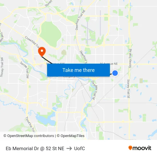 Eb Memorial Dr @ 52 St NE to UofC map