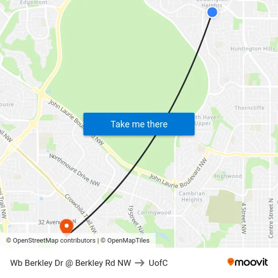 Wb Berkley Dr @ Berkley Rd NW to UofC map