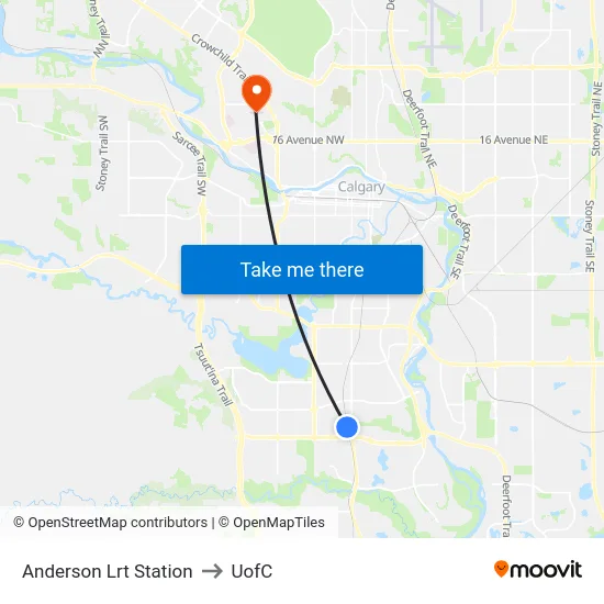 Anderson Lrt Station to UofC map