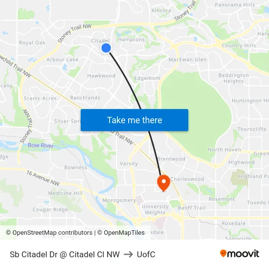 Sb Citadel Dr @ Citadel Cl NW to UofC map