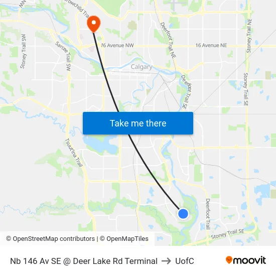 Nb 146 Av SE @ Deer Lake Rd Terminal to UofC map