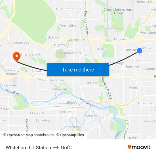 Whitehorn Lrt Station to UofC map