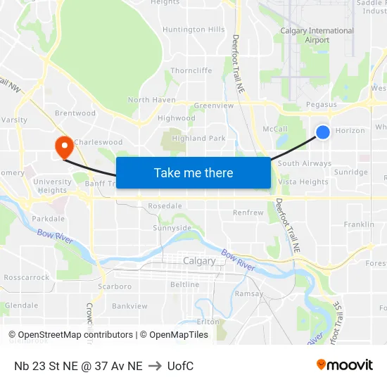 Nb 23 St NE @ 37 Av NE to UofC map