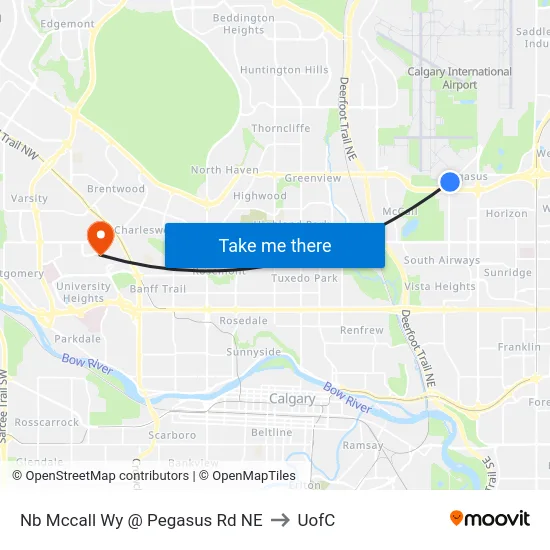 Nb Mccall Wy @ Pegasus Rd NE to UofC map