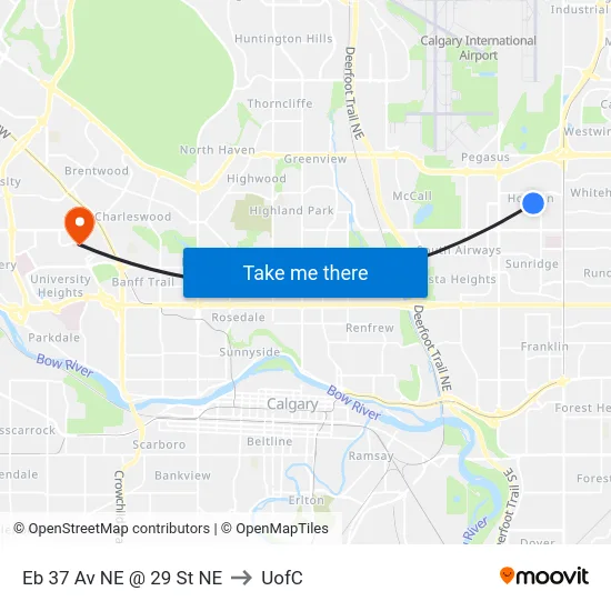 Eb 37 Av NE @ 29 St NE to UofC map
