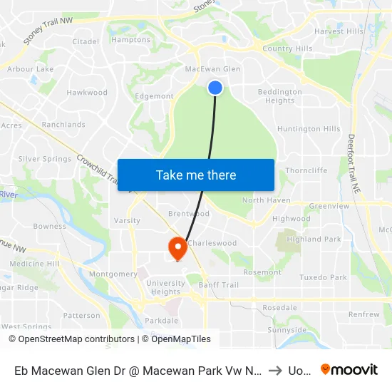 Eb Macewan Glen Dr @ Macewan Park Vw NW to UofC map