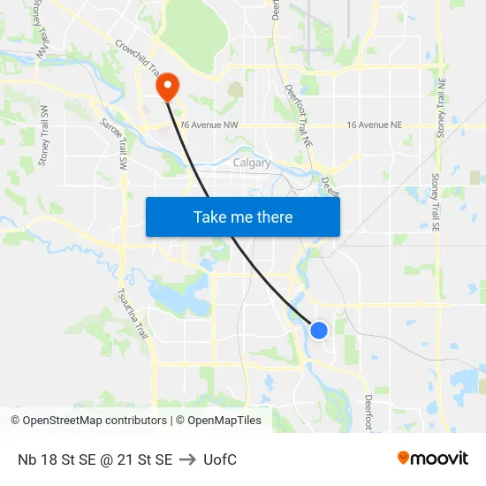 Nb 18 St SE @ 21 St SE to UofC map