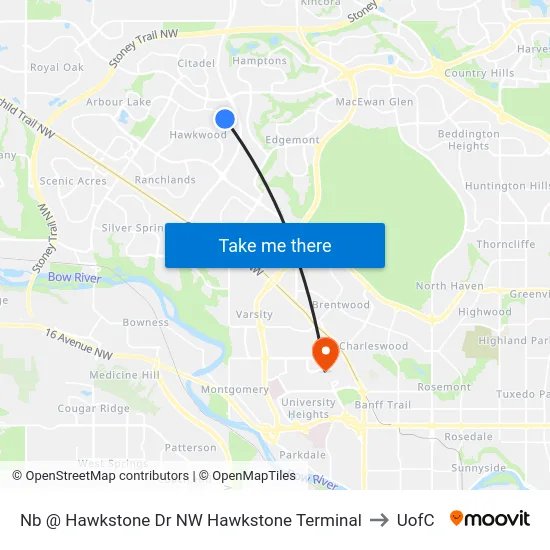 Nb @ Hawkstone Dr NW Hawkstone Terminal to UofC map