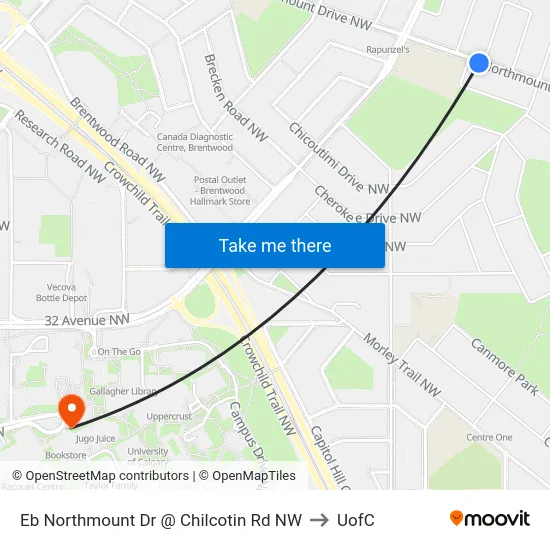 Eb Northmount Dr @ Chilcotin Rd NW to UofC map