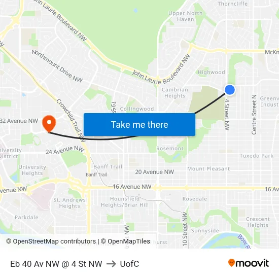 Eb 40 Av NW @ 4 St NW to UofC map