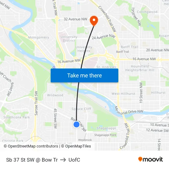 Sb 37 St SW @ Bow Tr to UofC map