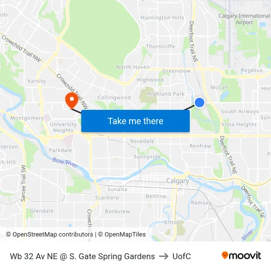 Wb 32 Av NE @ S. Gate Spring Gardens to UofC map