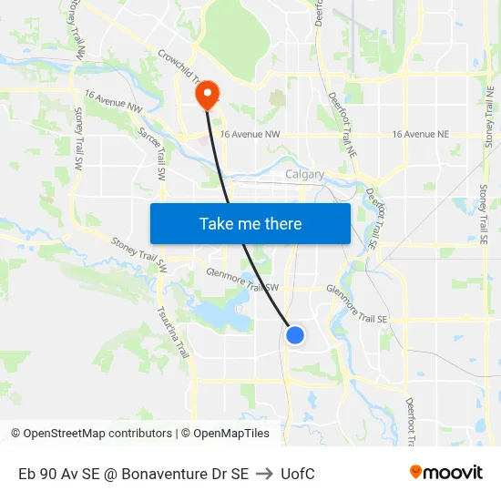 Eb 90 Av SE @ Bonaventure Dr SE to UofC map