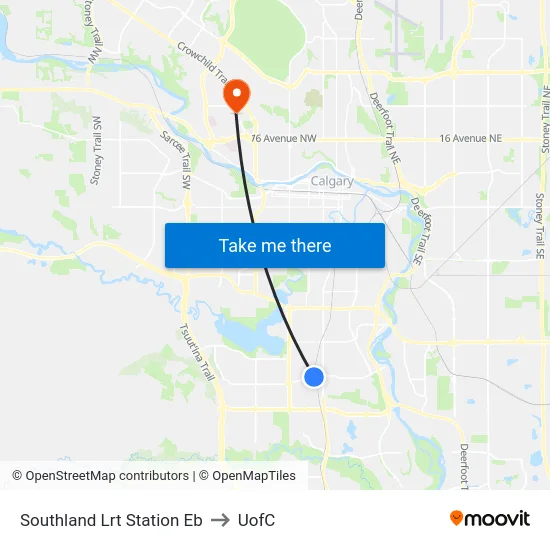Southland Lrt Station Eb to UofC map