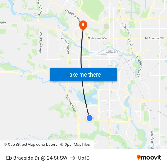 Eb Braeside Dr @ 24 St SW to UofC map
