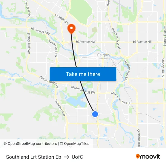 Southland Lrt Station Eb to UofC map