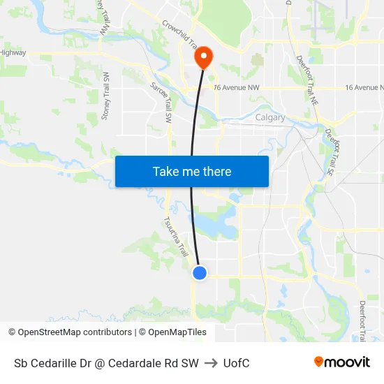 Sb Cedarille Dr @ Cedardale Rd SW to UofC map