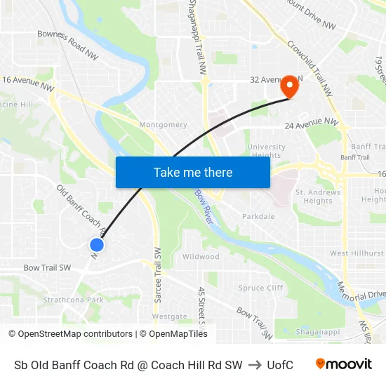 Sb  Old Banff Coach Rd @ Coach Hill Rd SW to UofC map