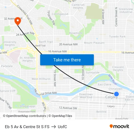 Eb 5 Av & Centre St S FS to UofC map