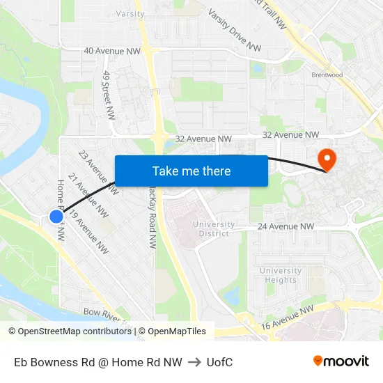 Eb Bowness Rd @ Home Rd NW to UofC map