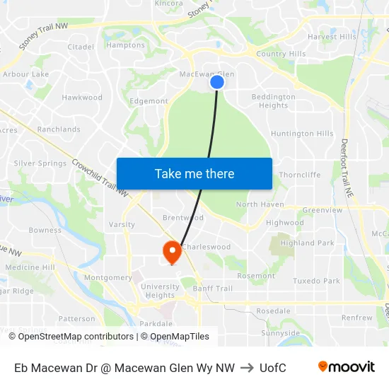 Eb Macewan Dr @ Macewan Glen Wy NW to UofC map