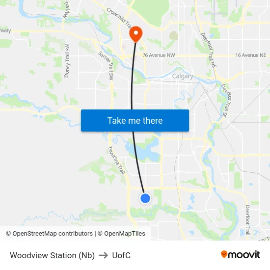 Woodview Station (Nb) to UofC map