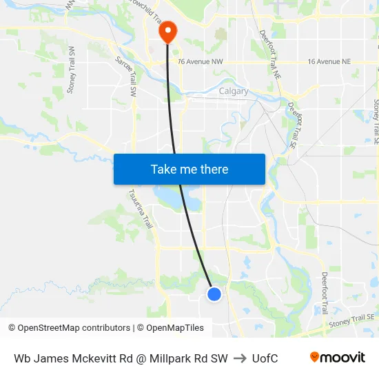 Wb James Mckevitt Rd @ Millpark Rd SW to UofC map