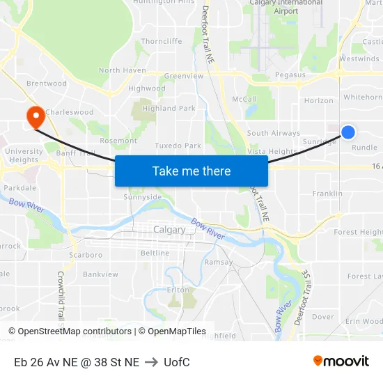 Eb 26 Av NE @ 38 St NE to UofC map