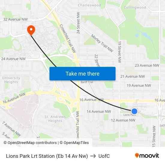 Lions Park Lrt Station (Eb 14 Av Nw) to UofC map