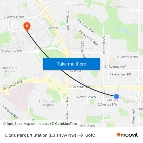 Lions Park Lrt Station (Eb 14 Av Nw) to UofC map
