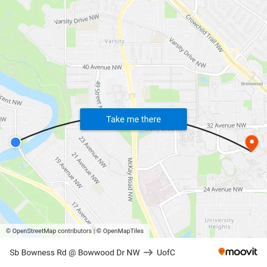 Sb Bowness Rd @ Bowwood Dr NW to UofC map