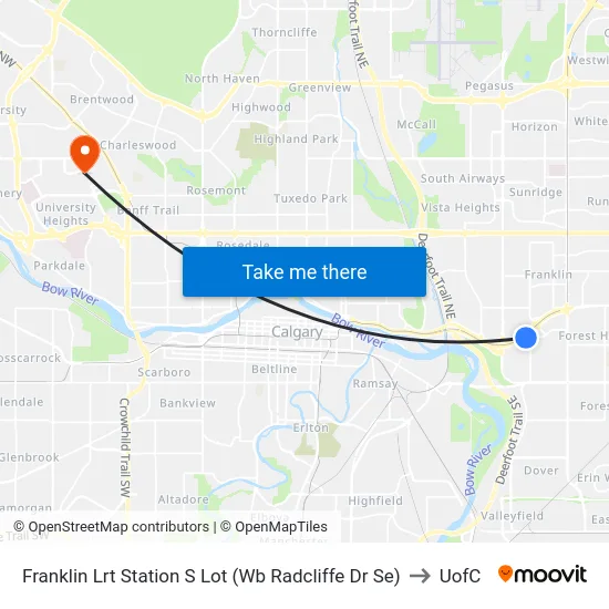 Franklin Lrt Station S Lot (Wb Radcliffe Dr Se) to UofC map