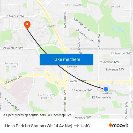 Lions Park Lrt Station (Wb 14 Av Nw) to UofC map
