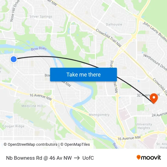 Nb Bowness Rd @ 46 Av NW to UofC map