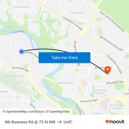 Wb Bowness Rd @ 73 St NW to UofC map